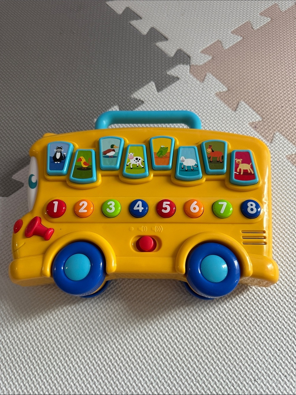 Yellow Musical Bus Toy with Blue Wheels - Educational Kids Toy